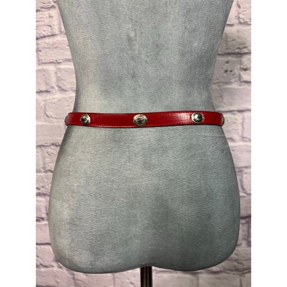 Vintage Nocona Red Leather Thin Belt with Silver Concho Details main image 8
